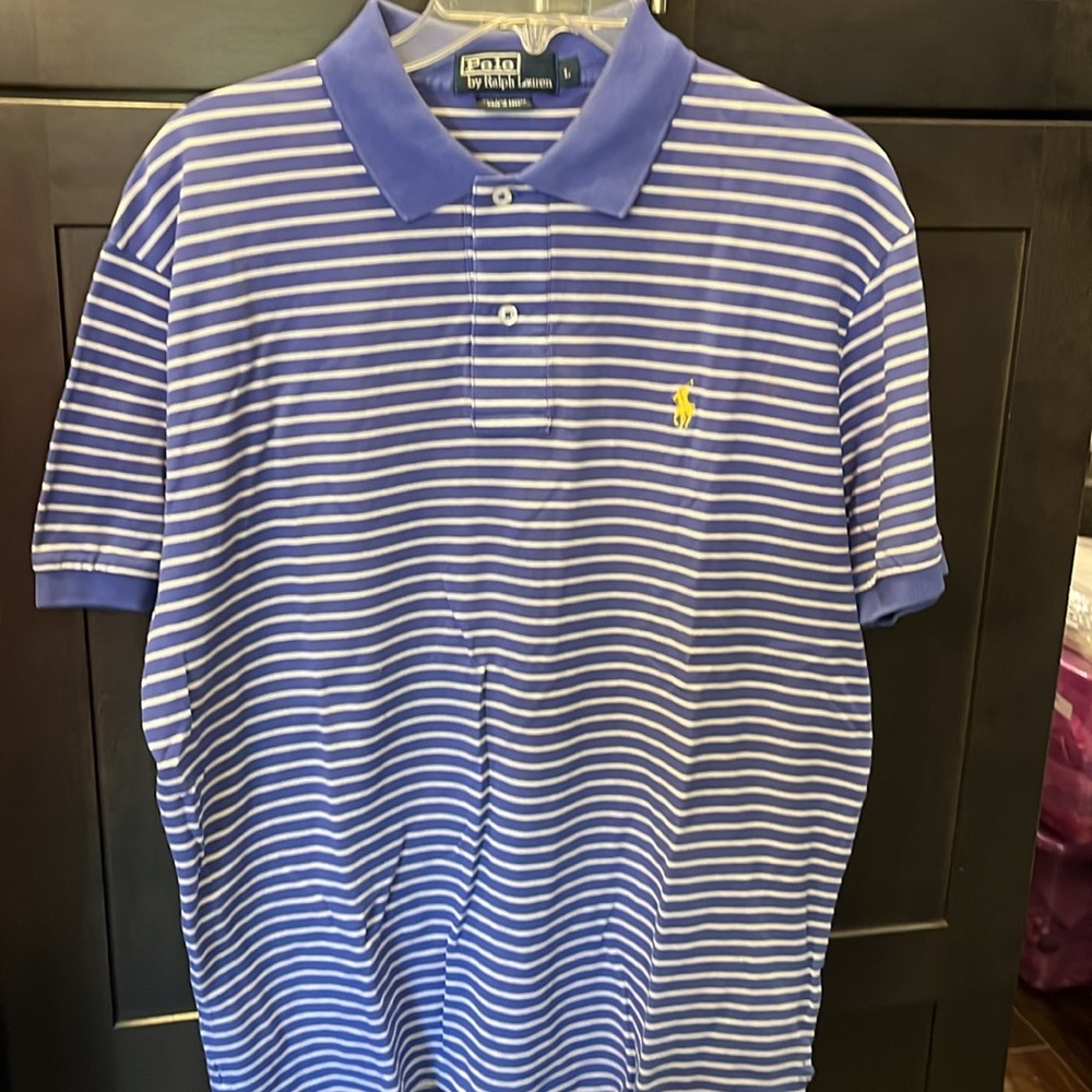 Polo by Ralph Lauren Blue/Purple & White 100% Pima Cotton. Lg.